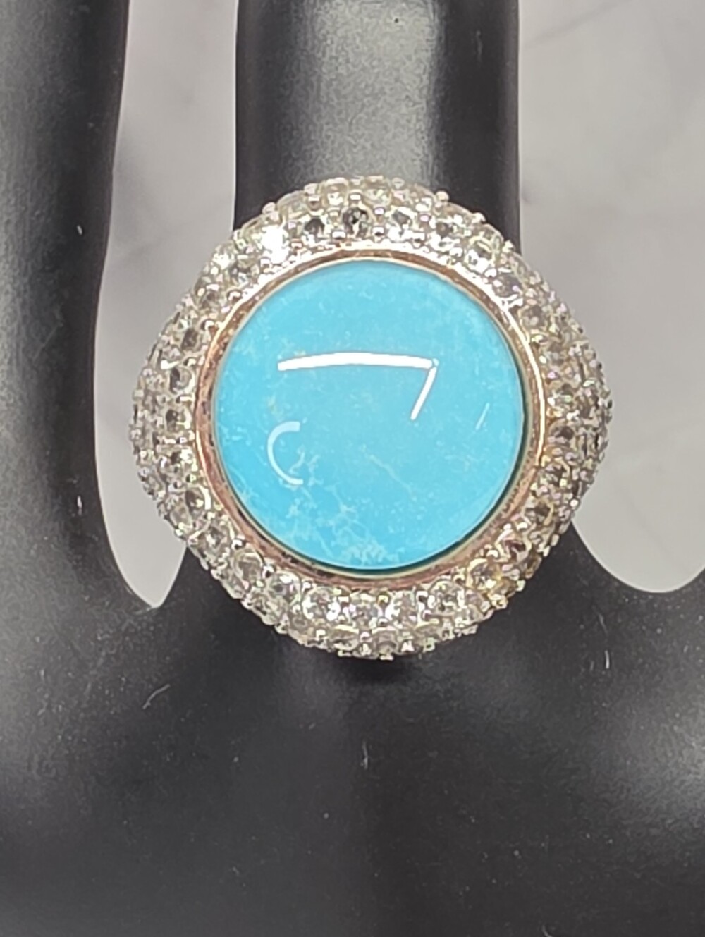 Bronzo Italia Milor Turquoise Doublet White Topaz Ring Size 8